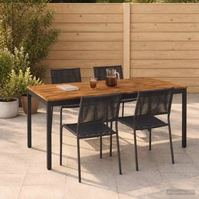 Tavolo da giardino rettangolare estensibile vidaXL in legno di acacia, colori naturale e nero, L: 180 cm, P: 88,5 cm, H: 75 cm – 1