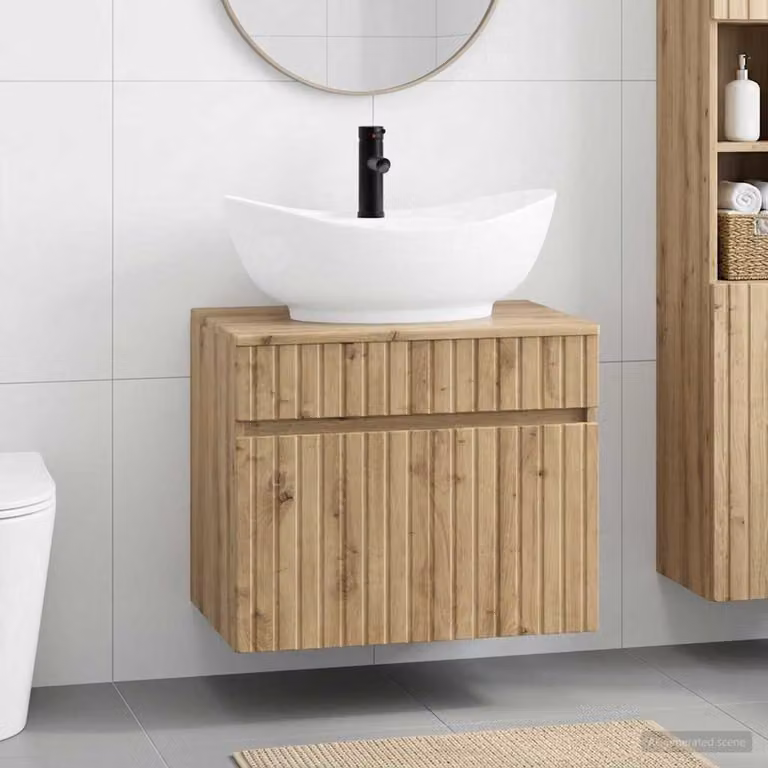 Set di mobili da bagno sospesi vidaXL in legno rovere marrone con ante a battente e cassetti