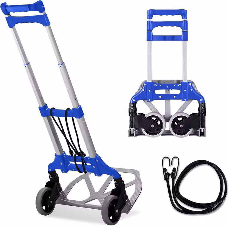 Carrello pieghevole per sacchi, altezza 100 cm, capacità di carico 165 kg, 2 ruote in TPR, cinghia di fissaggio, ideale per l'uso in giardino