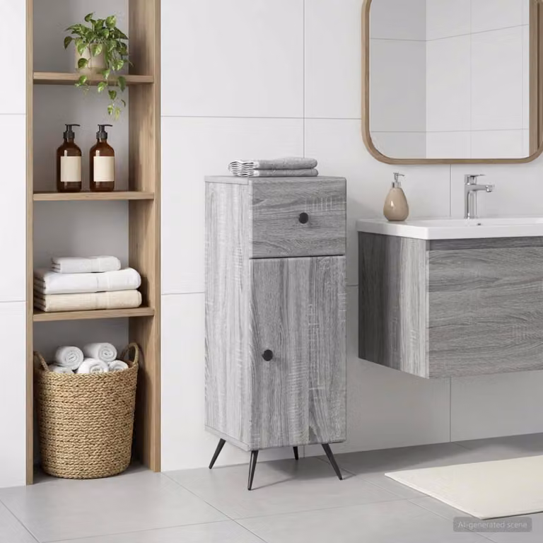 Mobiletto da bagno moderno vidaXL BREDA Sonoma grigio, L/P/H: 30 x 31 x 80 cm