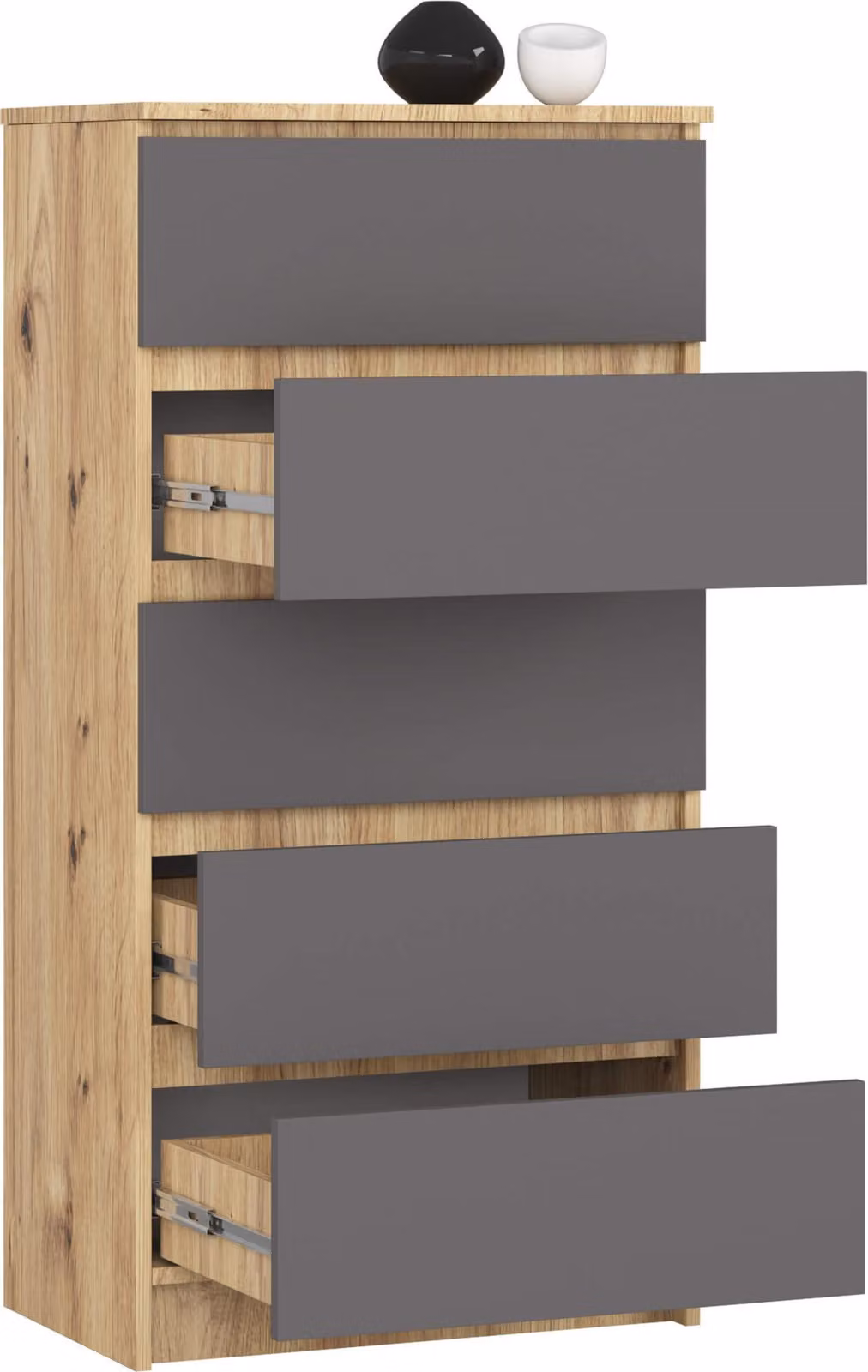 Comò alto 60 cm con 5 cassetti, credenza, mobile da sala da pranzo, alto 121 cm, largo 40 cm