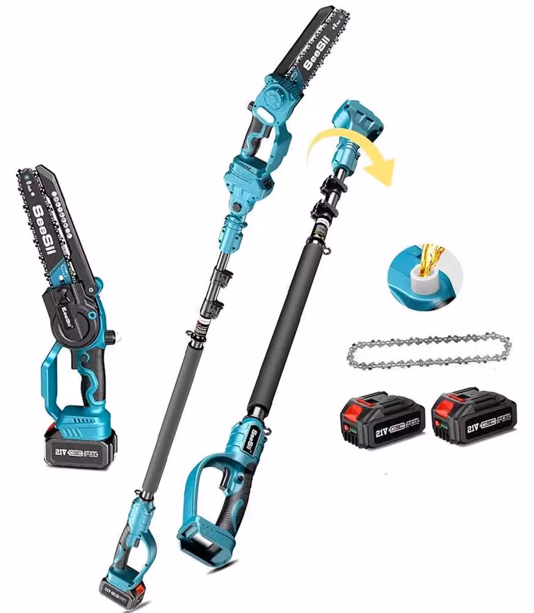 Troncatrice a catena elettrica - Troncatrice a catena a batteria - Lame da 20,3 cm - Barra di prolunga da 3 metri - Motore brushless - 2 batterie da 4,0 Ah