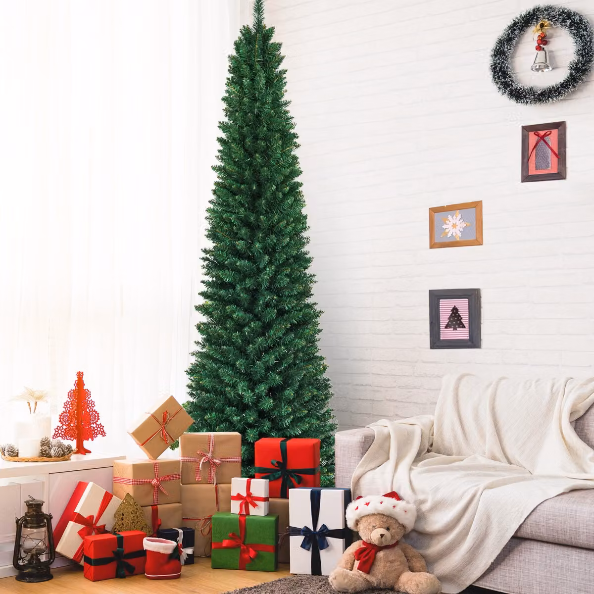 Costway Albero di Natale 240cm con 1000 rami e aghi in PVC di alta qualità, Albero artificiale con base di metallo robusto