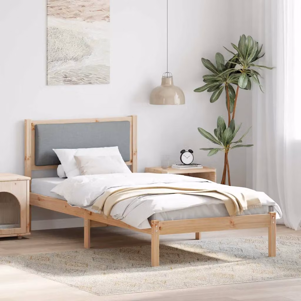 Struttura del letto vidaXL in pino massello grigio, L/P/H: 200 x 100 x 85,5 cm