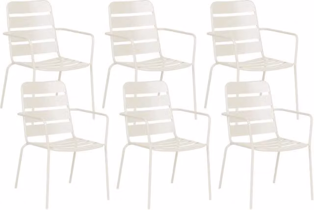 Set di 6 sedie da giardino in ferro zincato verniciato a polvere, colore beige chiaro, per esterni, stile moderno