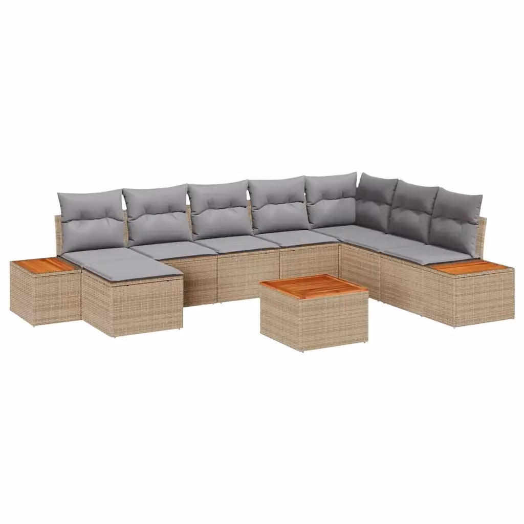Set Divano da Giardino vidaXL 9 Pezzi Beige in Polyrattan con Cuscini e Tavolino – 2