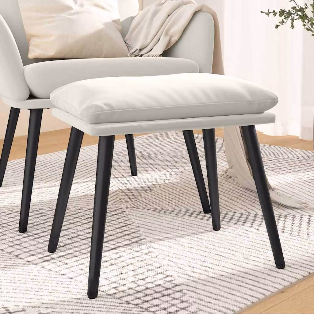 Poggiapiedi vidaXL in velluto bianco con struttura in metallo, L 45 x P 29,5 x H 35 cm
