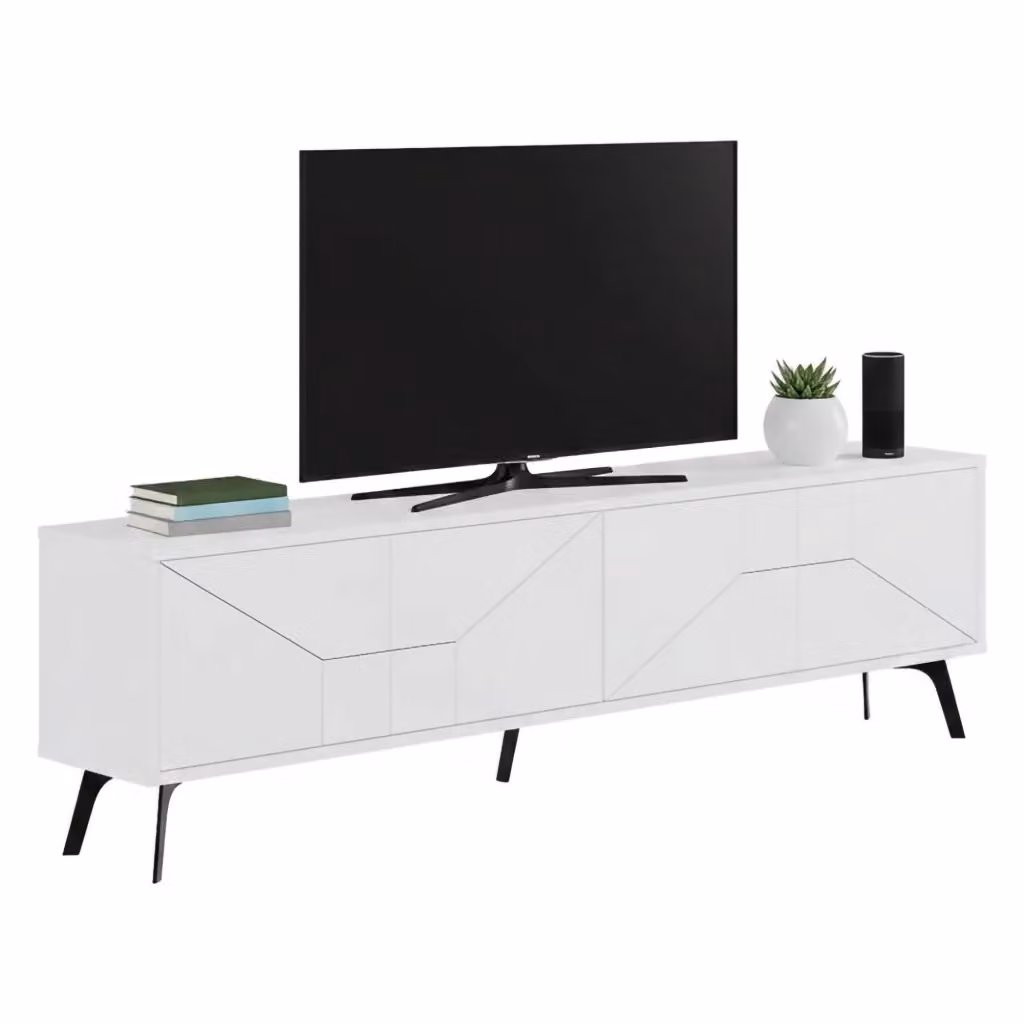 Mobile porta TV DMORA moderno in legno bianco con un ripiano L: 180 cm, P: 30 cm, H: 50 cm – 2