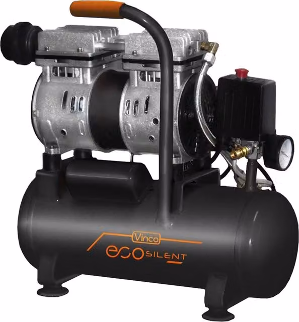 Compressore super silenzioso VINCO da 50 litri, 1,5 HP, oil free, colore nero