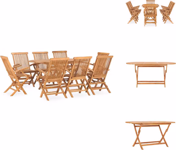 vidaXL Set da pranzo da giardino 9 pezzi pieghevole in legno massiccio di teak - Set di mobili da giardino