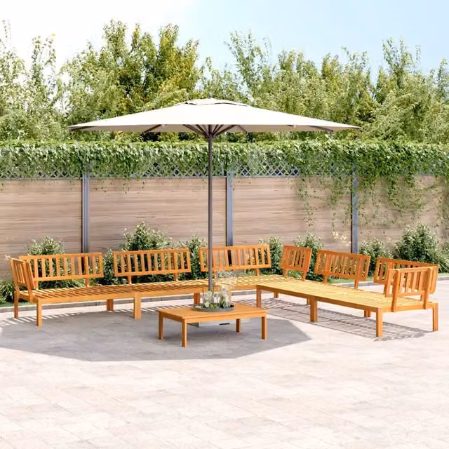 Set Divano da Giardino a L con Tavolino vidaXL in Legno di Acacia Marrone con Cuscini, 6 Pezzi
