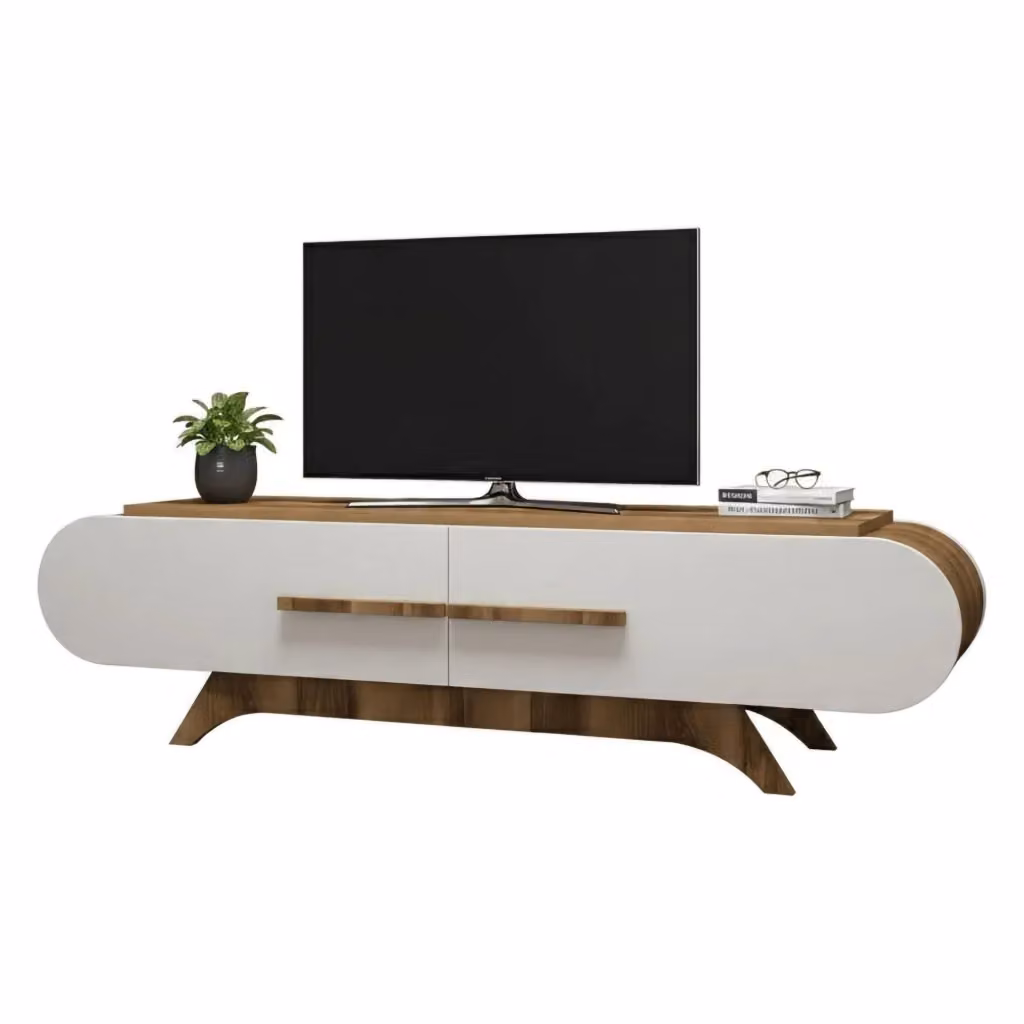 Mobile porta TV Baghdad DMORA, Credenza da soggiorno moderna in Noce e Bianco, L: 145 cm, P: 36,8 cm, H: 49,8 cm – 2