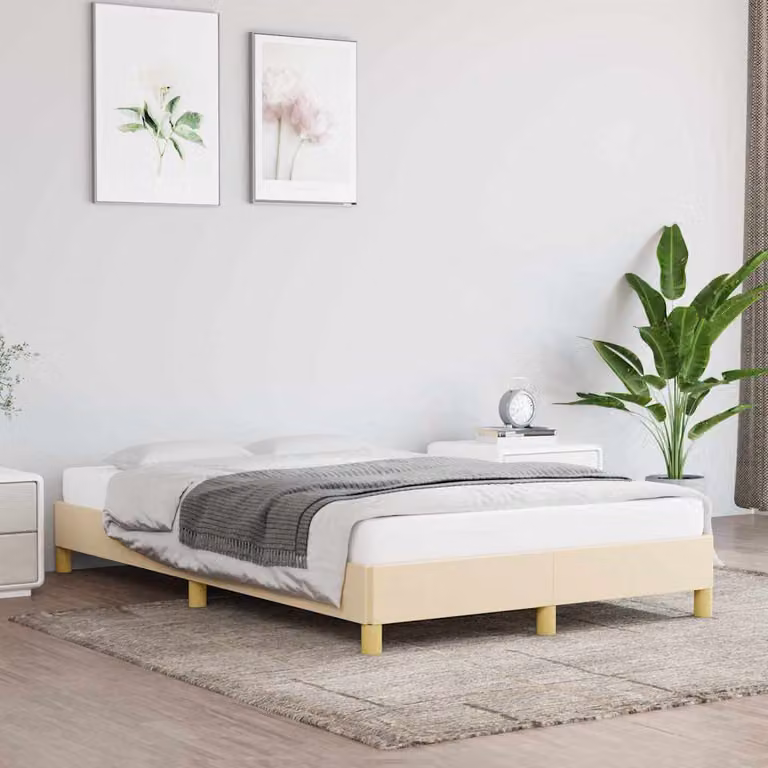 vidaXL Giroletto imbottito in tessuto beige con doghe in legno L/P: 120 x 200 cm
