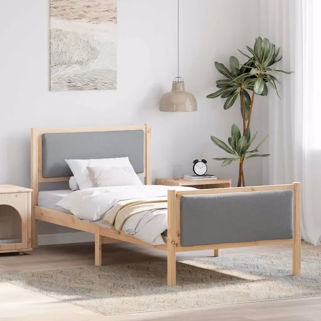 Letto singolo moderno DESIGN IN in legno di pino e tessuto grigio L/P/H: 90 x 200 x 100 cm – 2