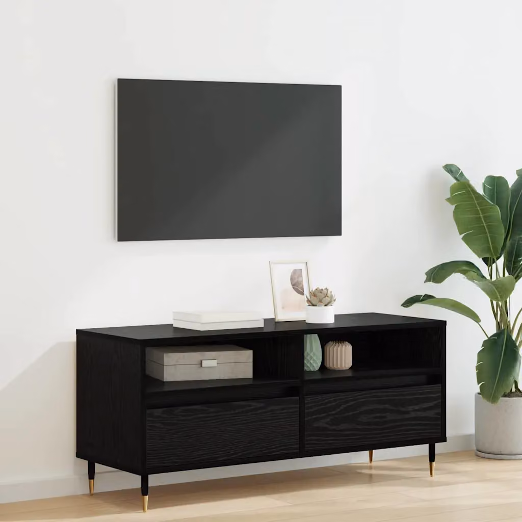 Mobile TV con cassetto vidaXL in Rovere Nero, design minimalista, L 100 x P 34,5 x H 44,5 cm