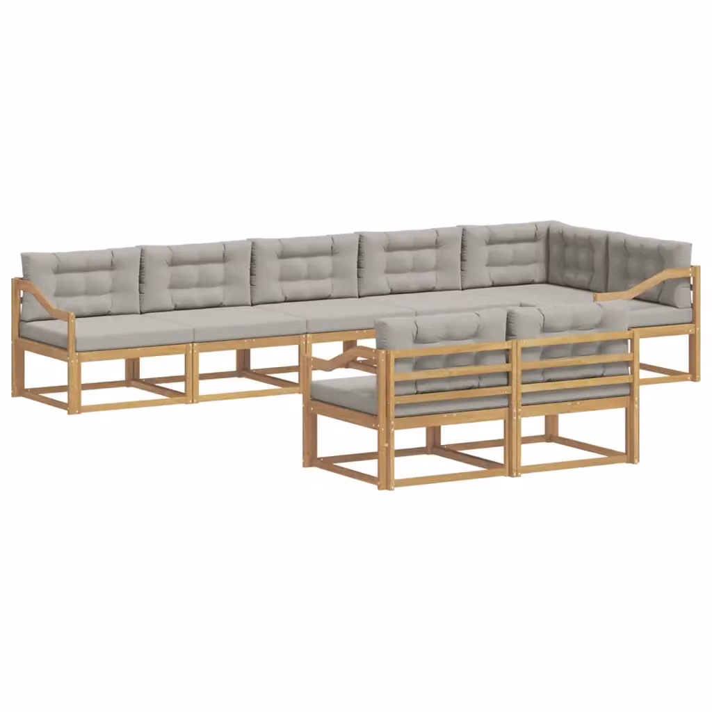 Set di divani da esterno a L vidaXL in legno di acacia con cuscini, Bianco e Grigio – 2
