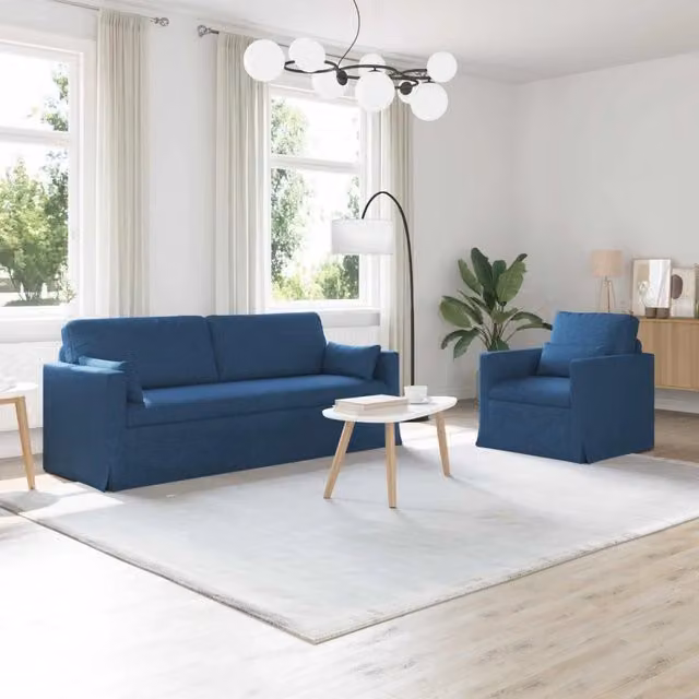 Set di 2 divani moderni vidaXL in tessuto blu con struttura in metallo per soggiorno o camera da letto L/P/H: 198 x 78 x 80 cm