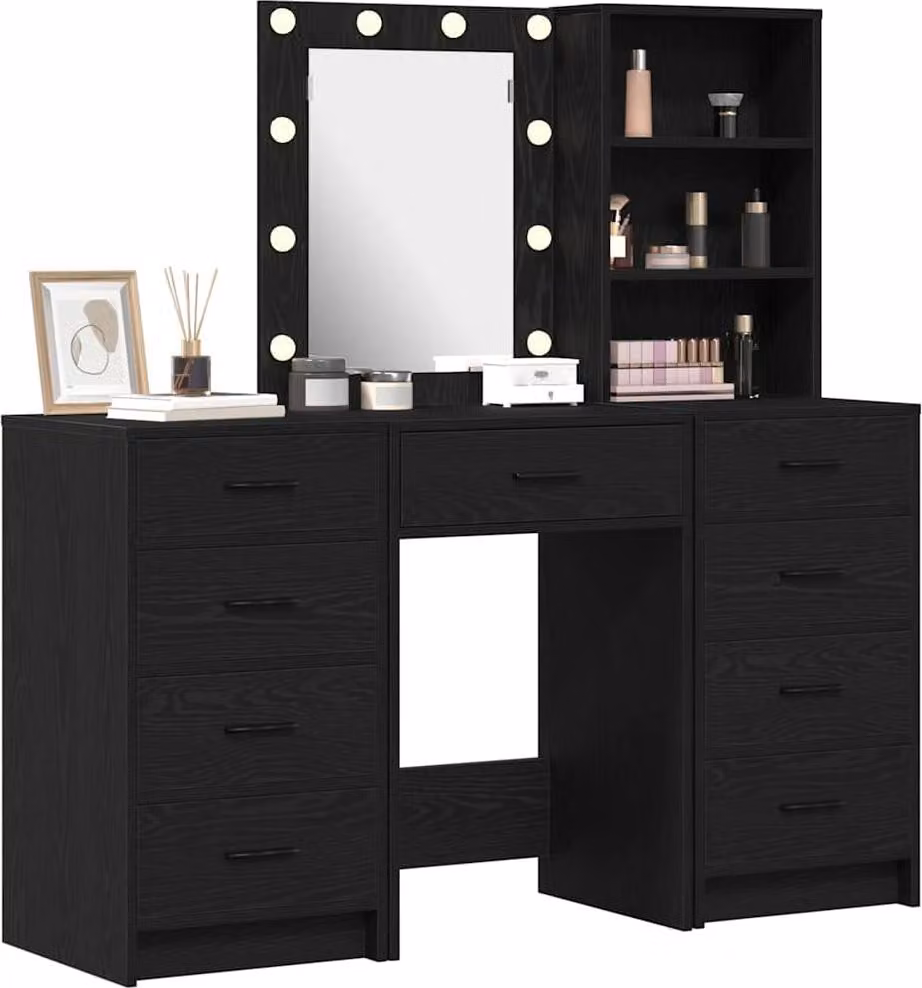 Tavolo da Trucco con cassetto 3 pcs Nero Legno multistrato