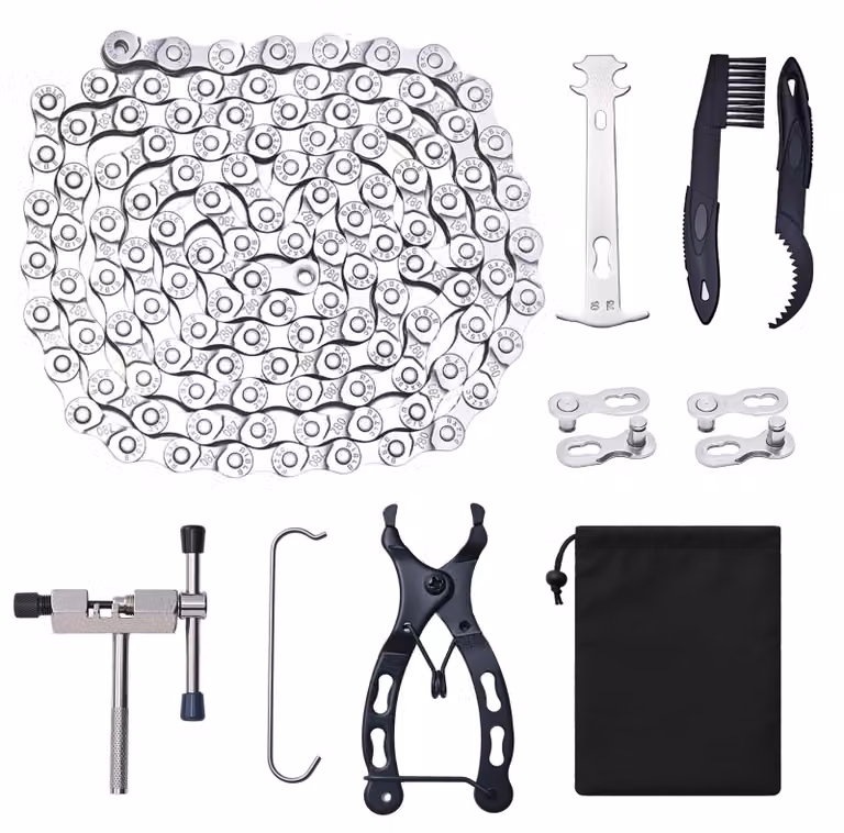 Kit di manutenzione per catena della bicicletta e relativi attrezzi