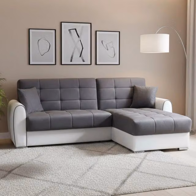 Divano Letto DMORA con Penisola Contenitore, Modello L-Shape Reversibile e Sistema Click-Clack, Grigio o Nero, L/P/H: 246 x 160 x 91 cm – 1
