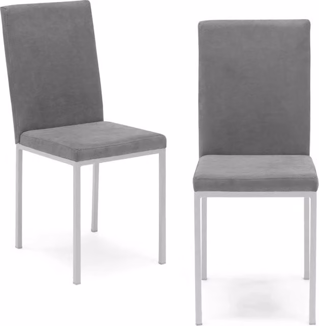 Set di 2 sedie imbottite Redokasa LICYA PLUS in tessuto scamosciato grigio con struttura in metallo bianco opaco, design moderno per sala da pranzo, soggiorno o ufficio – 1