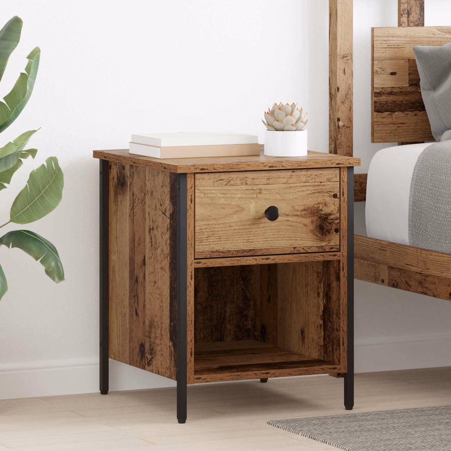 Armadio da notte vidaXL in legno effetto rustico marrone L 40 cm, P 42 cm, H 50 cm