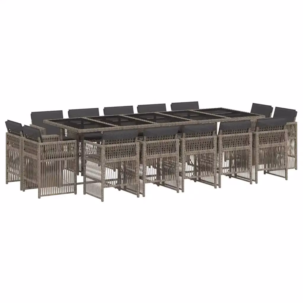 vidaXL Set da Pranzo da Giardino 15 pz in Polyrattan con Cuscini Grigio e Nero – 2