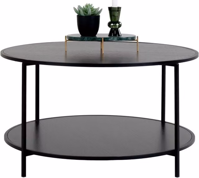 Tavolino da salotto Vita rotondo in nero con struttura in acciaio, o80×45 cm