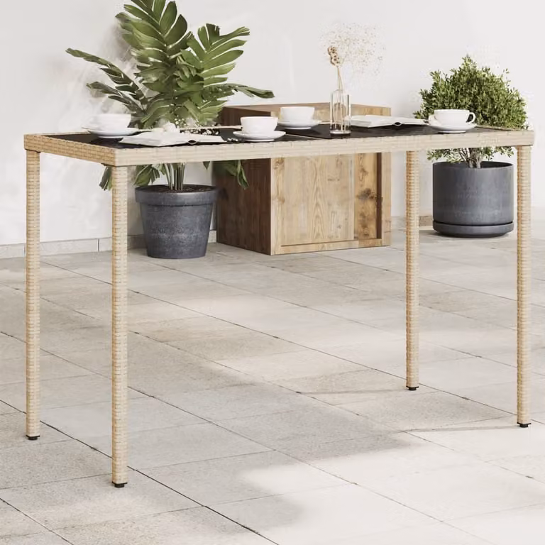 Maison Exclusive - Tavolo da giardino con piano in vetro Beige 115x54x74 cm Poly Rattan
