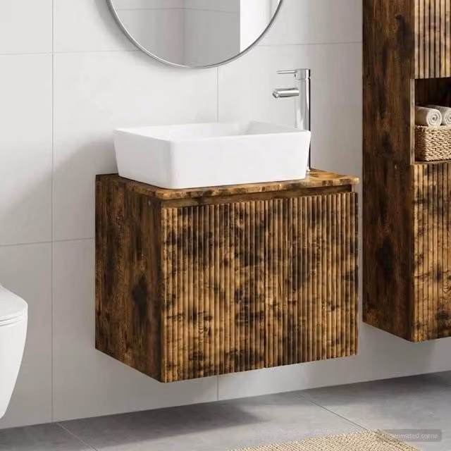 Mobile da bagno moderno vidaXL in legno MDF color rovere marrone con ante a battente sospeso – 1