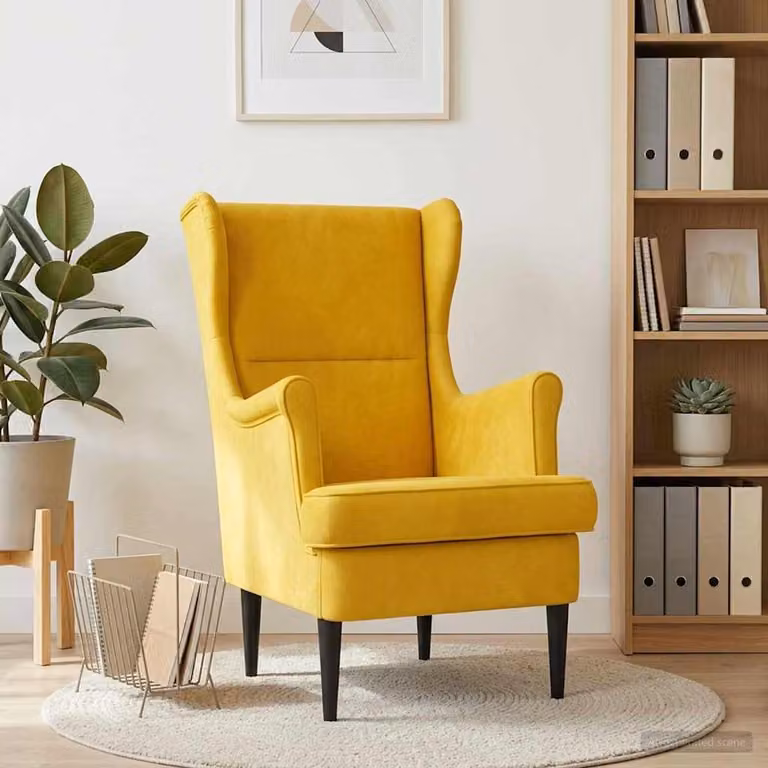Poltrona moderna vidaXL in velluto giallo con braccioli e struttura in legno e metallo