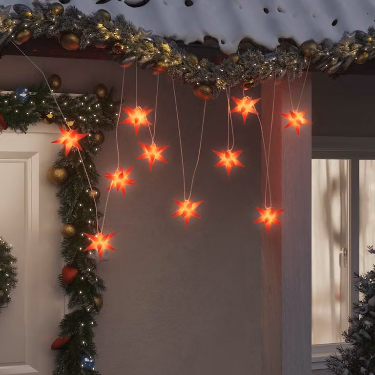 vidaXL Luci di Natale a LED a forma di stella, colore rosso e bianco caldo, con timer e protezione IP44