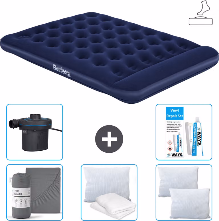 Materasso gonfiabile Bestway - 2 persone - 152 x 203 x 28 cm - Blu - Accessori inclusi
