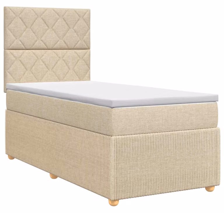 Letto a molle insacchettate con materasso e testata in tessuto blu 100 x 200 cm
