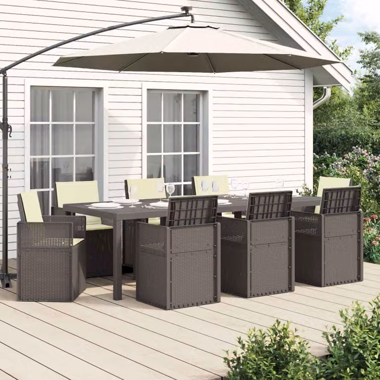 Set da pranzo per giardino e terrazzo vidaXL in 9 pezzi, design moderno, colore grigio e beige