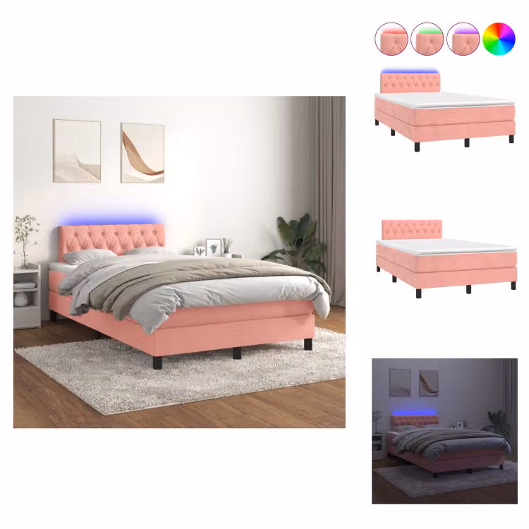 vidaXL Letto a molle con materasso e LED in velluto rosa 120x200 cm - Letti & strutture letto