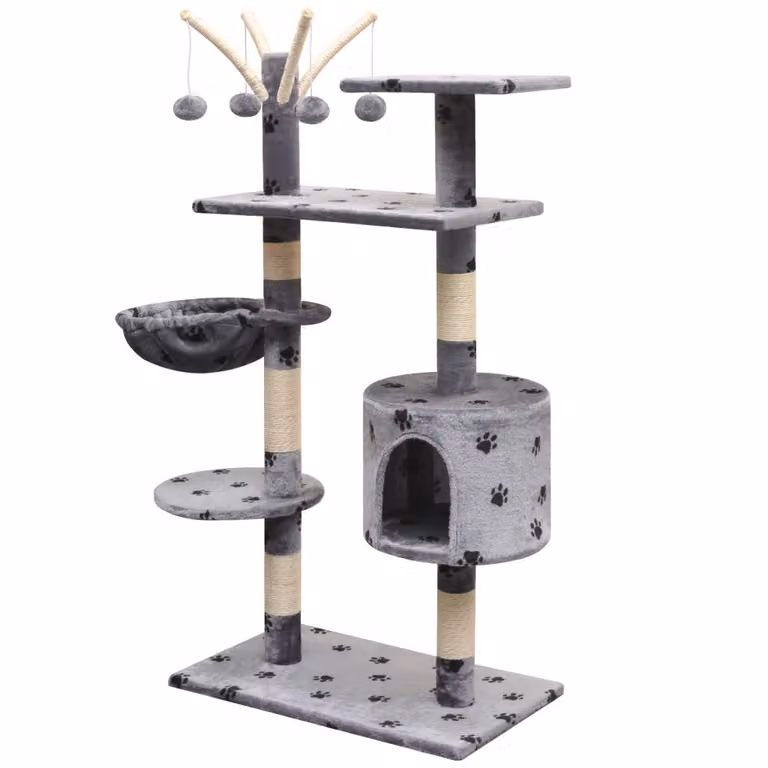 vidaXL Tiragraffi per gatti 125 cm grigio con impronta di zampa