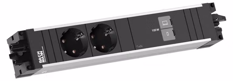 BACHMANN STEP ALU, 2 prese CEE7/3, 1 porta USB C con ricarica da 100W