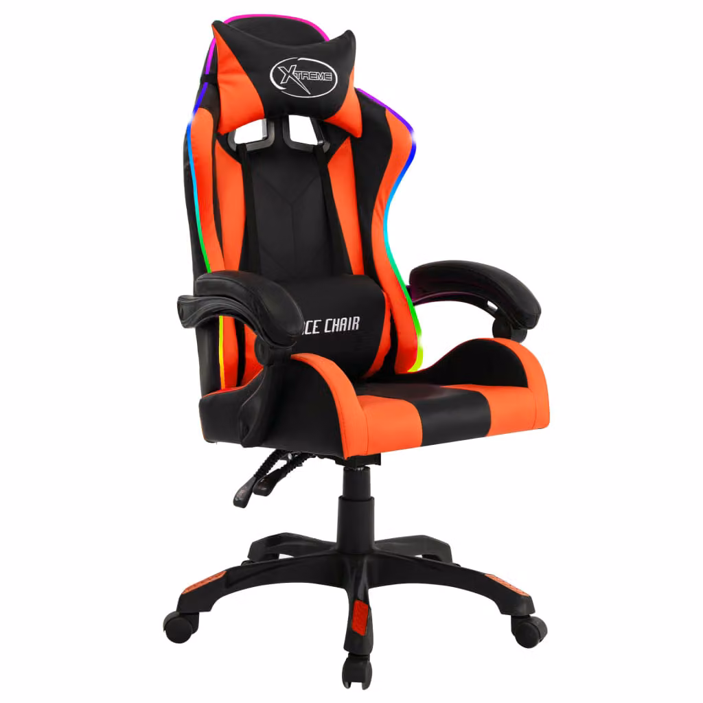 Sedia da Gaming con Luci a LED RGB Arancione e Nera Pelle finta