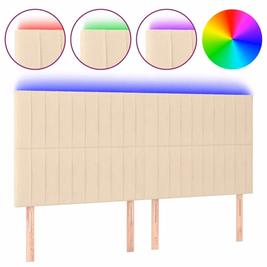 Testiera con LED e porta USB vidaXL in tessuto beige L: 200 cm, P: 5 cm, H: 118/128 cm – 2