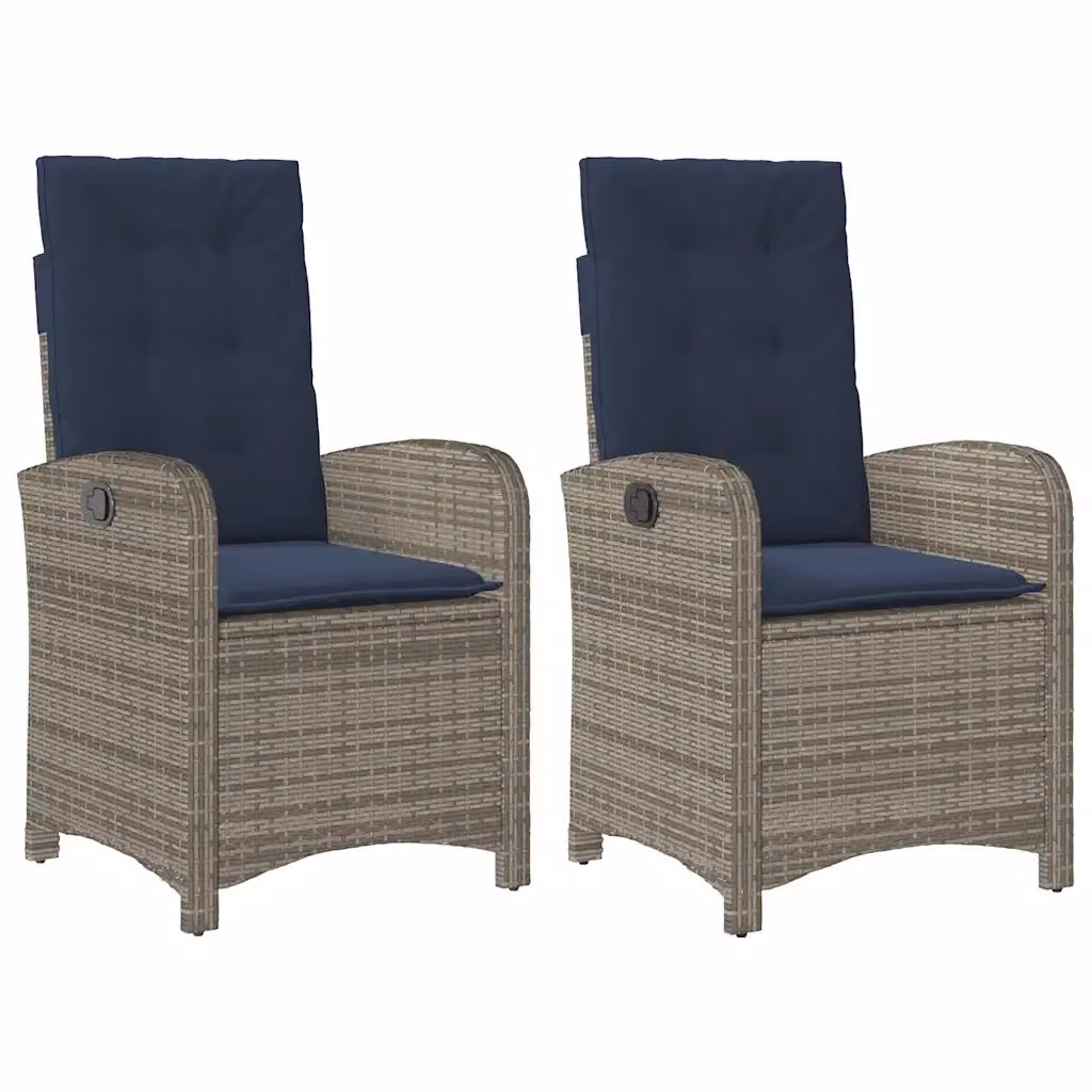 Set di 2 sedie da giardino reclinabili con cuscini vidaXL in polyrattan grigio e blu – 2