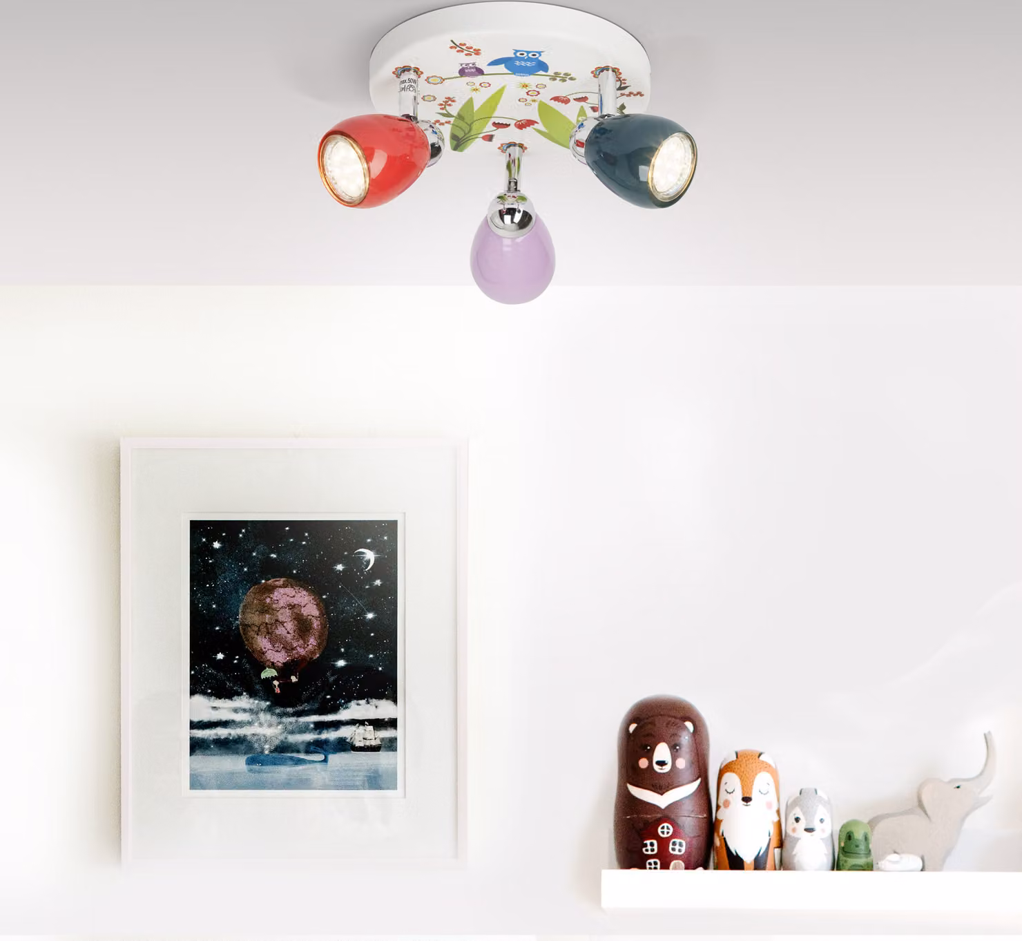 BRILLANTE faretto LED Birds | plafoniera colorata | 3 fiamme | metallo | multicolore | teste orientabili | 3x GU10 max 3 W