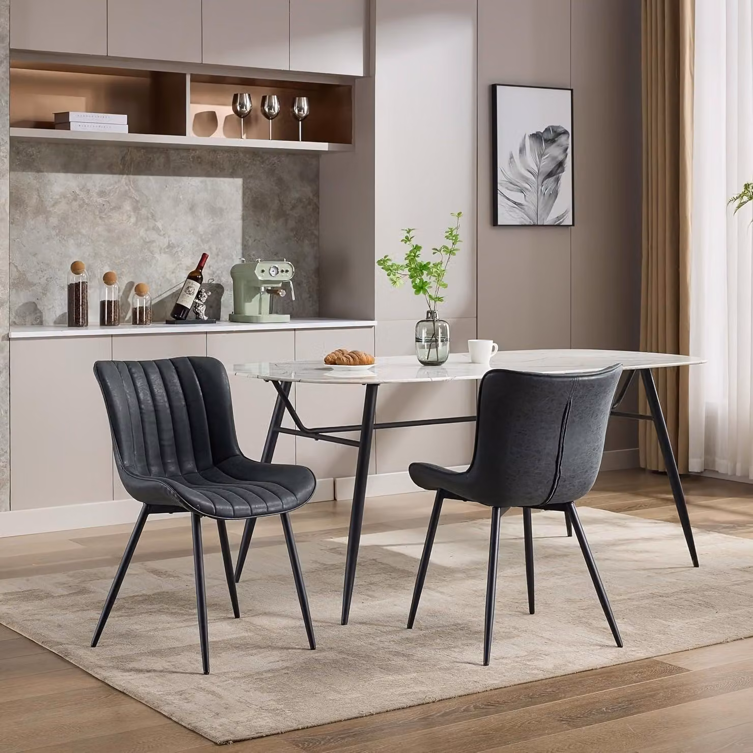Sedie da pranzo - Set di 2 sedie - Sedie per la cucina - Sedie nere per il soggiorno - Design senza braccioli - Stile moderno
