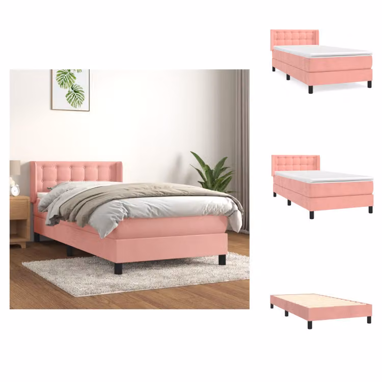 vidaXL Letto a molle con materasso rosa 90x200 cm in velluto - Letti & Reti