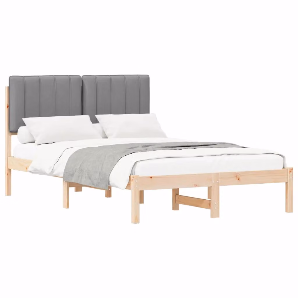 Letto moderno vidaXL con testiera rivestita in tessuto grigio e struttura in legno di pino L/P/H: 125,5 x 120 x 195,5 cm – 2