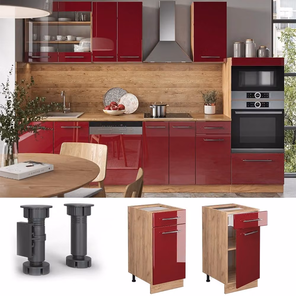 Mobiletto base per cucina Vicco Fame-Line Bordeaux lucido e Rovere, L: 40 cm, H: 82 cm, P: 60 cm – 2