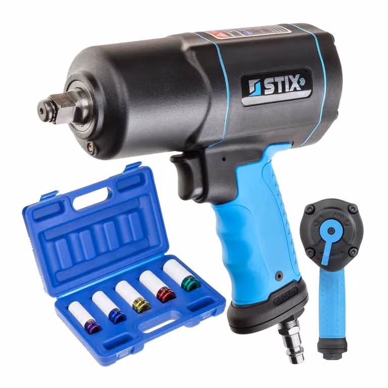 Set di avvitatori a percussione STIX STT-19, 1900 Nm, attacco 1/2", con chiavi in acciaio cromo-molibdeno, fornito in valigetta