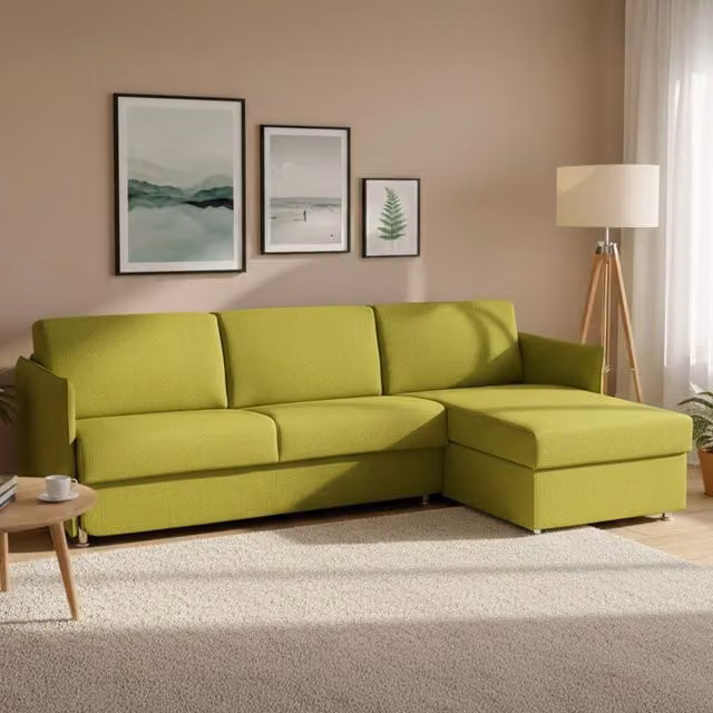 Divano Letto Scordia DMORA con Penisola Sfoderabile Made in Italy, L/P: 260 x 160 cm, Verde – 1