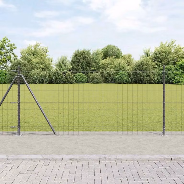 Recinzione Euro vidaXL con base in calcestruzzo, rete in acciaio rivestita in PVC grigio, L: 25 m, H: 1 m