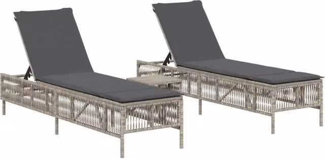 Lettini Prendisole 2 pz | Sdraio da giardino | Lettino da sole con Tavolino Grigio Chiaro in Polyrattan